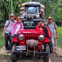 Kai, Vera, Marion and Alfred with the Colombian cult car Willys on Hacianda Coloma